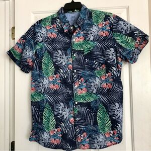 Mens IZOD Saltwater Tropical Shirt Size XL Button Down Floral Hawaiian Beach EUC